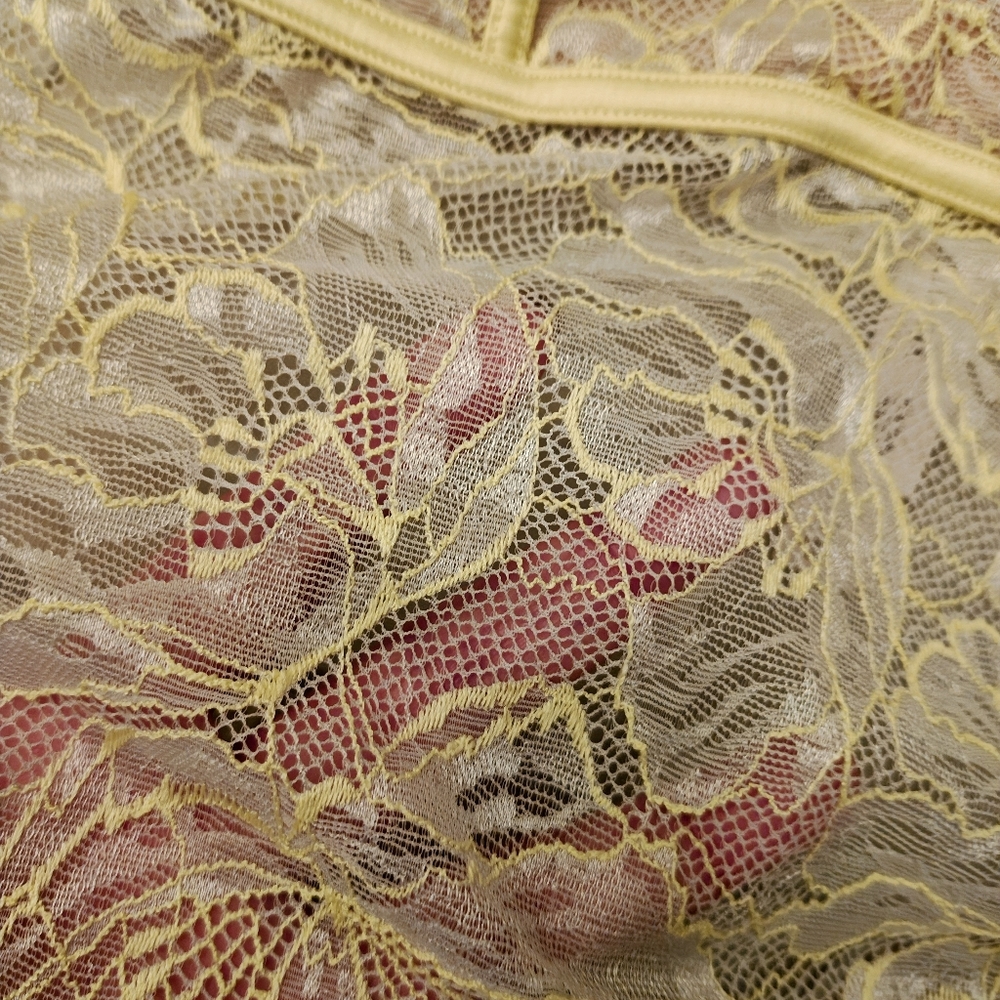 Vintage Auden Sheer Floral Mesh Lace Thong Bodysuit w Criss Cross Straps. - Picture 5 of 12